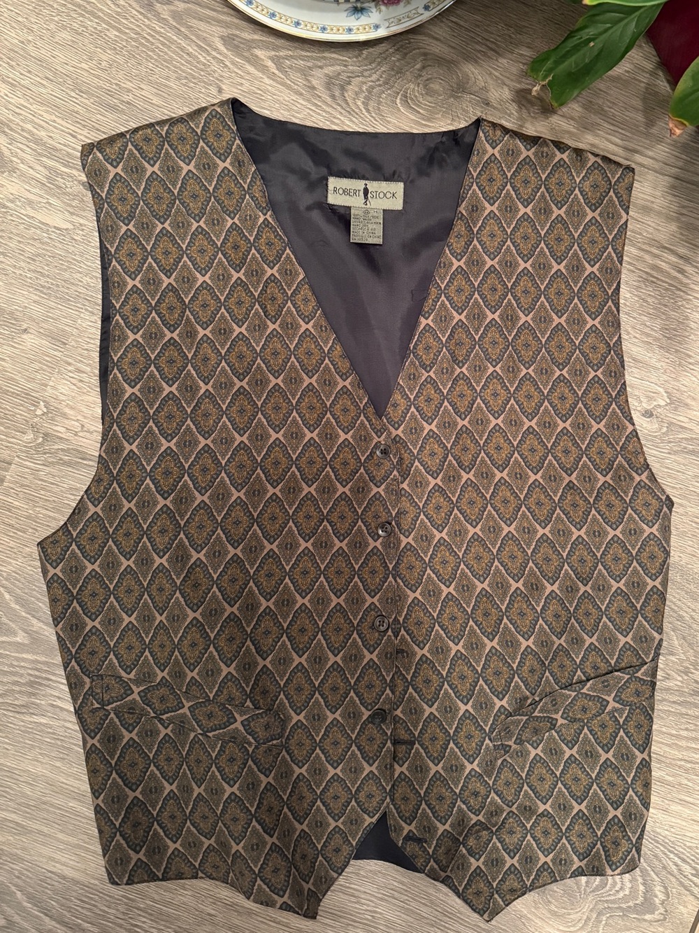 Vintage Robert Stock 100% Silk Geometric Diamond Suit Vest